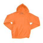 Back of orange Glow On 'Em Hoodie is crafted with Glow in the Dark embroidery thread for a unique look. This unisex hoodie is constructed from durable fabric with ribbed cuffs and a waistband for improved fit and style, featuring side seam construction, a white cord drawstring, and kangaroo pockets  The signature CTR logo is on the back collar in 3D Puff. 