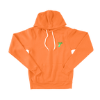 Front of orange Glow On 'Em Hoodie is crafted with Glow in the Dark embroidery thread for a unique look. This unisex hoodie is constructed from durable fabric with ribbed cuffs and a waistband for improved fit and style, featuring side seam construction, a white cord drawstring, and kangaroo pockets  The signature CTR logo is on the back collar in 3D Puff. 