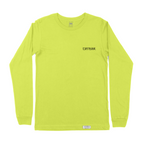 Unisex strobe color tee with sakura tree & mount fuji behind CATEAR brand name screen printed on front left chest and back, woven label on bottom left. Relaxed fit. Front View